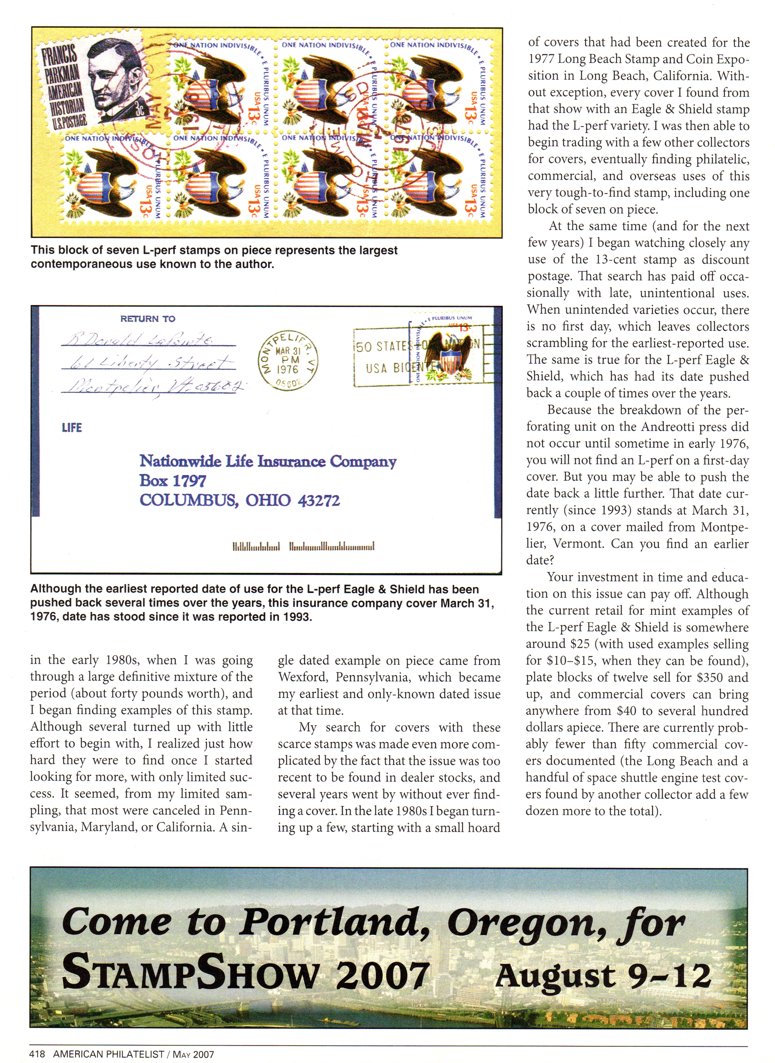 stamp errors, stamp errors, EFO, Youngblood, Pennsylvania, Maryland, California, 1977 Long Beach Stamp and Coin Exposition, Long Beach, CA, earliest-reported use, earliest documented use, EDU