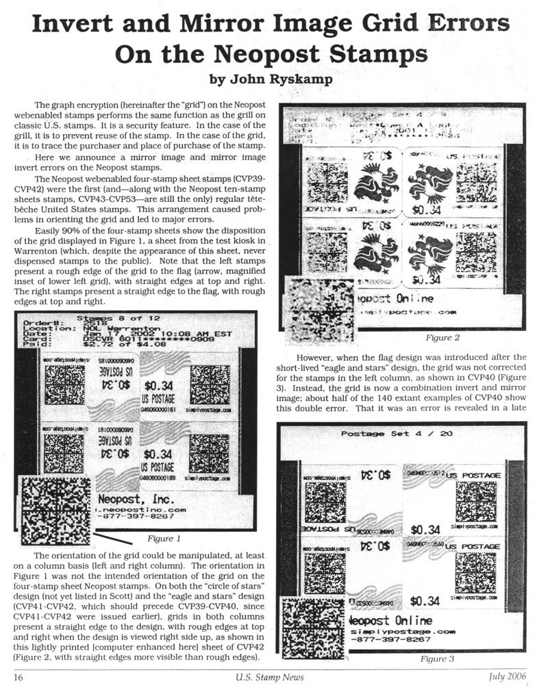 stamp errors, computer vended postage, stamp errors, EFO, Ryskamp, computer vended postage, Neopost, grid, graph encryption, grill, security, Scott CVP39, Scott CVP42, Scott CVP43, Scott CVP53, tete-beche, Warrenton, Scott CVP41, Scott CVP40, SimplyPostage.com, postage, Neopost Online