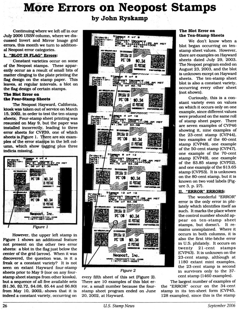 stamp errors, computer vended postage, stamp errors, EFO, Ryskamp, computer vended postage, Neopost, blot-in-flag error, Hayward, 2002, Scott CVP39, blot error, 2003, Scott CVP46, Scott CVP44, Scott CVP48, Scott CVP47, Scott CVP52, Scott CVP53, Scott CVP43, Scott CVP45, 