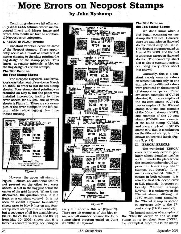 stamp errors, computer vended postage, stamp errors, EFO, Ryskamp, computer vended postage, Neopost, blot-in-flag error, Hayward, 2002, Scott CVP39, blot error, 2003, Scott CVP46, Scott CVP44, Scott CVP48, Scott CVP47, Scott CVP52, Scott CVP53, Scott CVP43, Scott CVP45, 