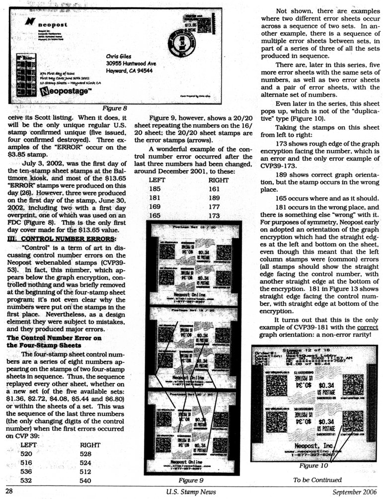 stamp errors, computer vended postage, stamp errors, EFO, Ryskamp, computer vended postage, Neopost, 2002, control number errors, Scott CVP39, Scott CVP53, non-error rarity