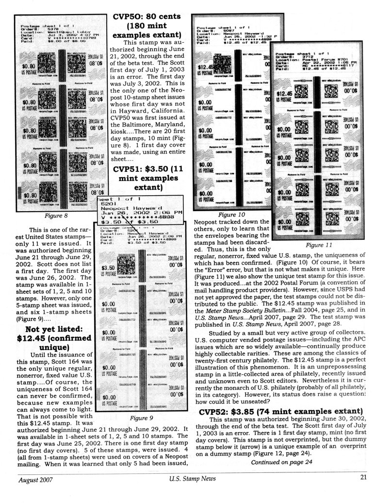 stamp errors, computer vended postage, stamp errors, EFO, Ryskamp, computer vended postage, Scott CVP50, Scott CVP51, Scott CVP52