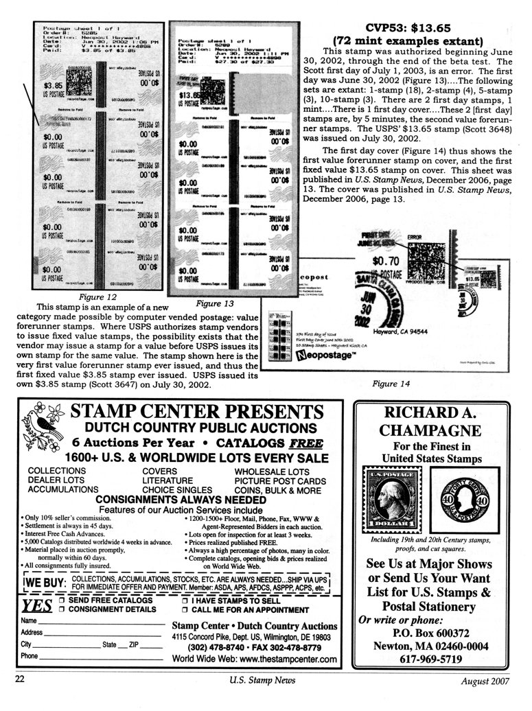 stamp errors, computer vended postage, stamp errors, EFO, Ryskamp, computer vended postage, Scott CVP53