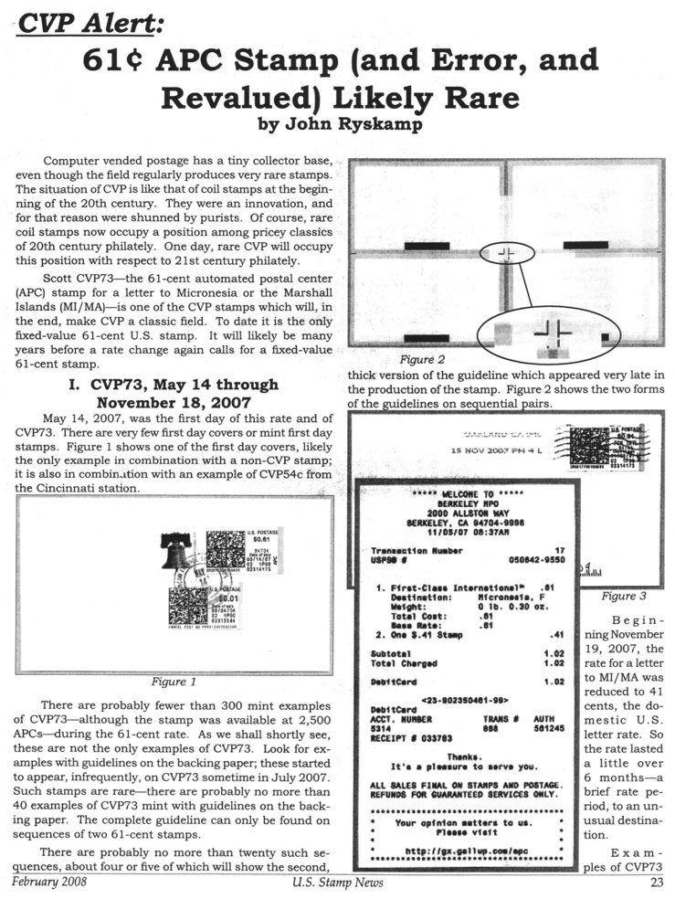 stamp errors, computer vended postage, stamp errors, EFO, Ryskamp, computer vended postage, CVP, APC, Scott CVP73, Micronesia, Marshall Islands, Scott CVP54, Scott CVP73, 2007