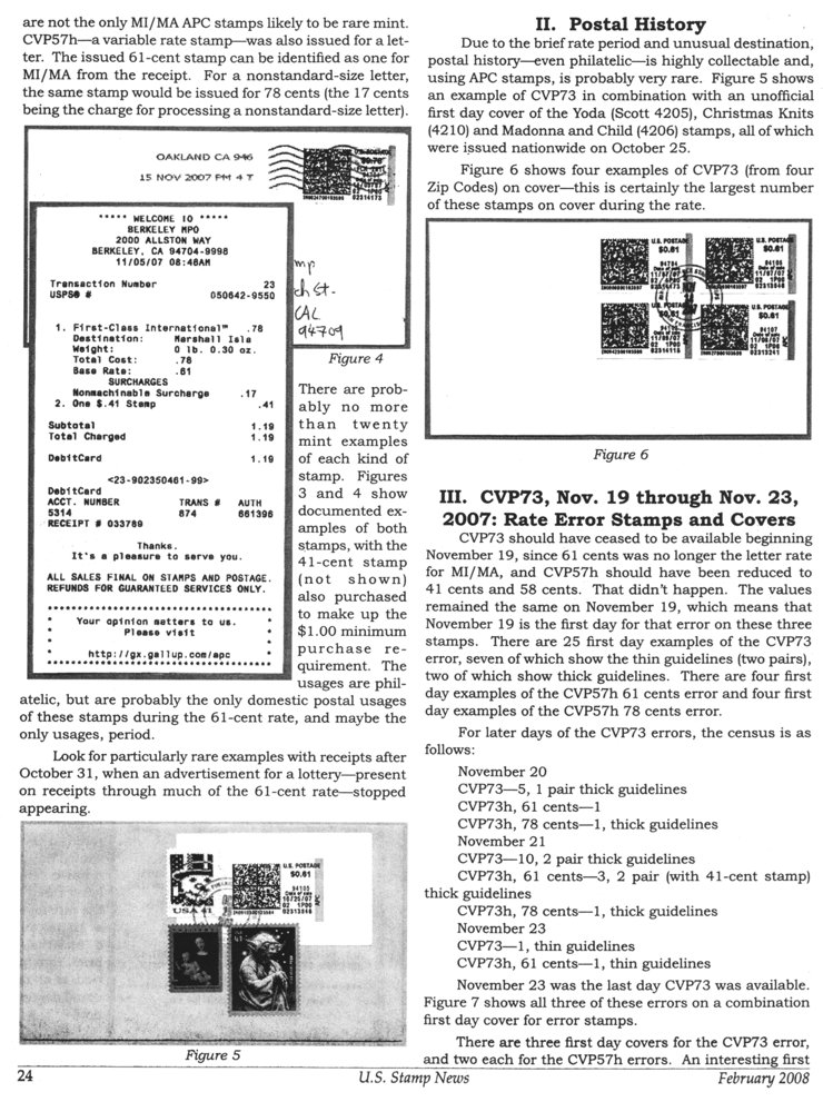 stamp errors, computer vended postage, stamp errors, EFO, Ryskamp, computer vended postage, CVP, APC, Scott CVP57, Scott CVP73, Scott 4205, Scott 4210, Scott 4206, 2007, Scott CVP57