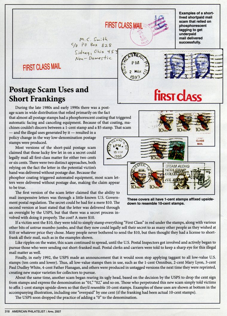 stamp errors, stamp errors, EFO, Youngblood, postage scam uses, short frankings, untagged, Omnibus, Mary Lyon, Paul Dudley White, Father Flanagan