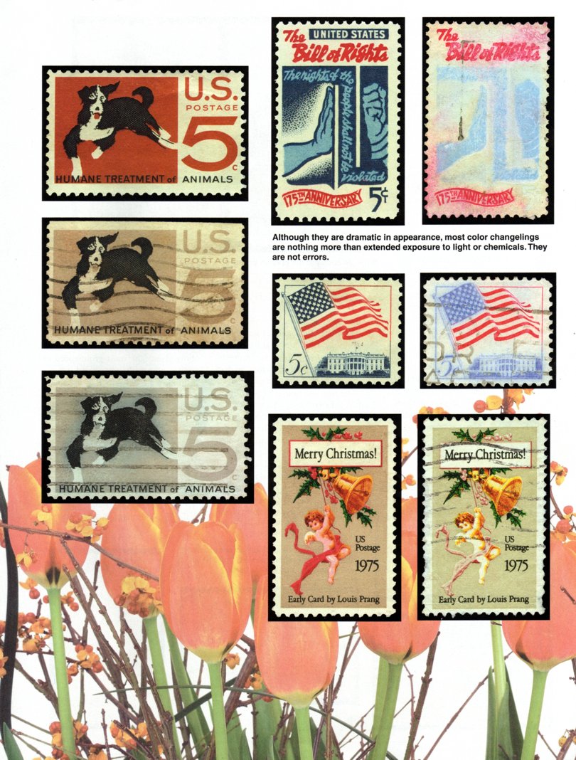 stamp errors, stamp errors, EFO, Youngblood, humane treatment of animals, Prang, Bill of Rights, color changelings