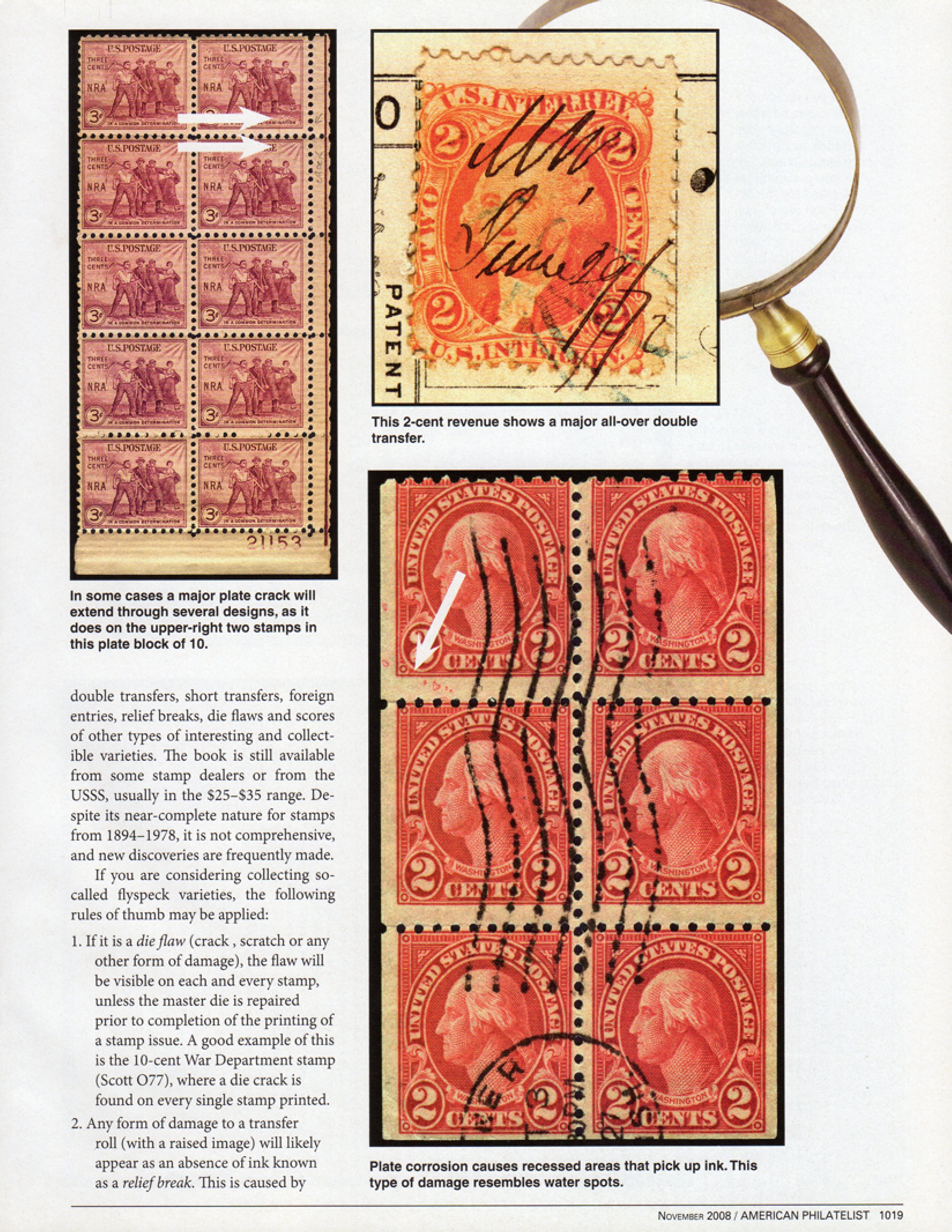 stamp errors, stamp errors, EFO, Youngblood, double transfers, short transfers, foreign entries, relief breaks, die flaws, flyspeck varieties, die flaw, crack, scratch, War epartment stamp, Scott O77