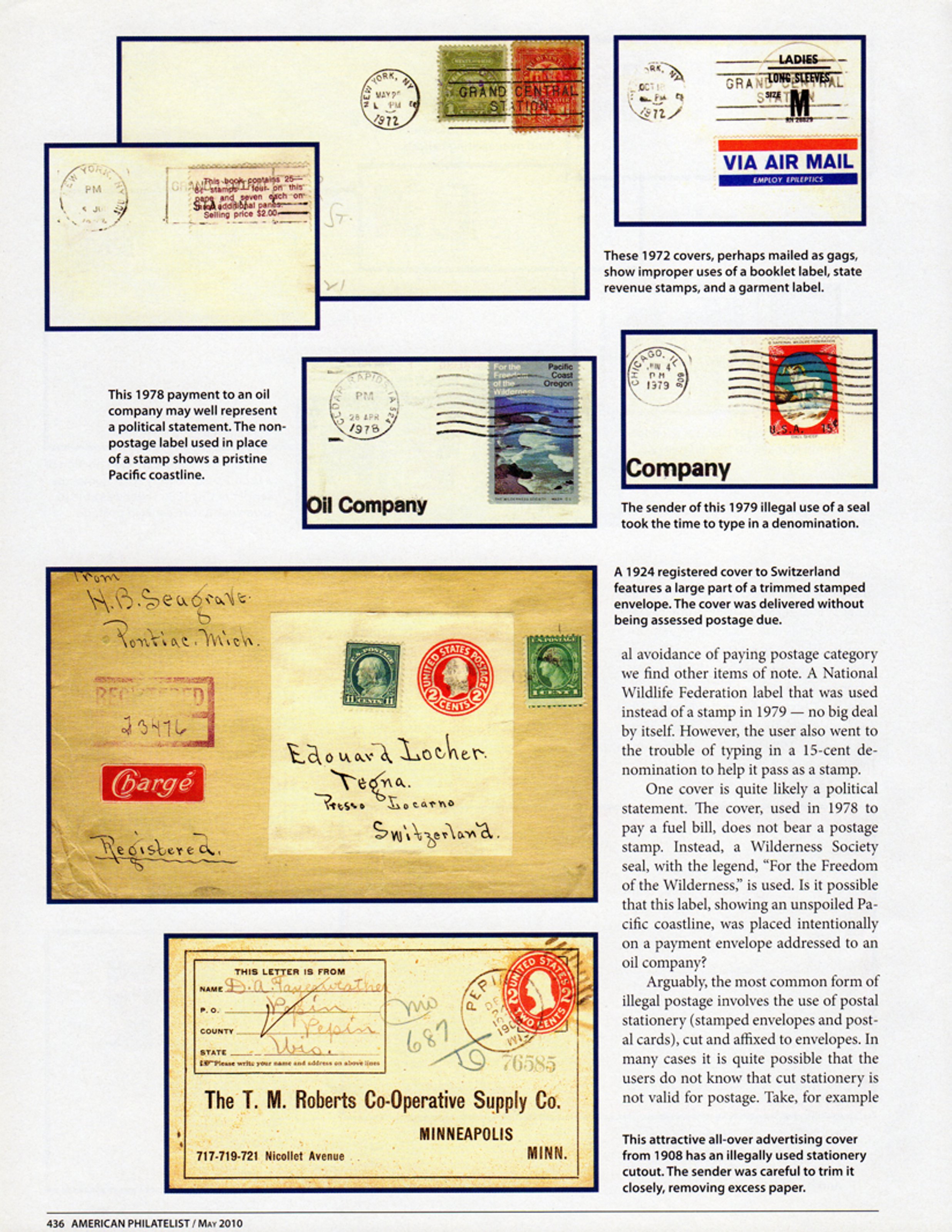 stamp errors, stamp errors, EFO, Youngblood, National WIldlife Federation label, Wilderness Society seal, postal stationery