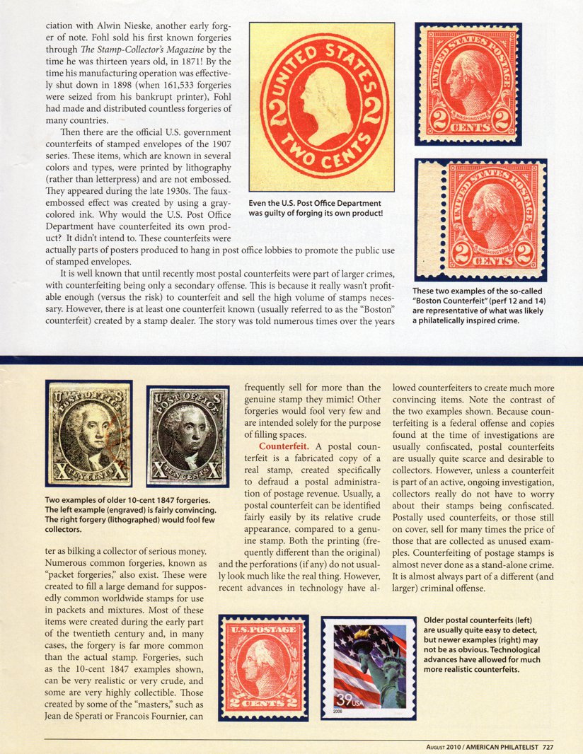 stamp errors, stamp errors, EFO, Youngblood, Alwin Nieske, The Stamp-Collector's Magazine, 1871, 1898, 1907, 1930s, U.S. Post Office Department, posters, Boston counterfeit, 10-cent 1847 forgeries, counterfeit