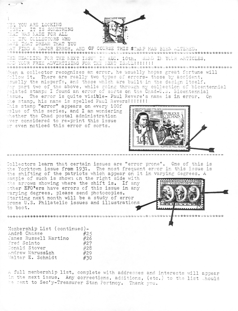 stamp errors, stamp errors, EFO, design error, Chad, Paul Revere, Paul Revers, Yorktown issue, Chasse, Martino, Scinto, Stover, Marussich, Schmidt, Portnoy