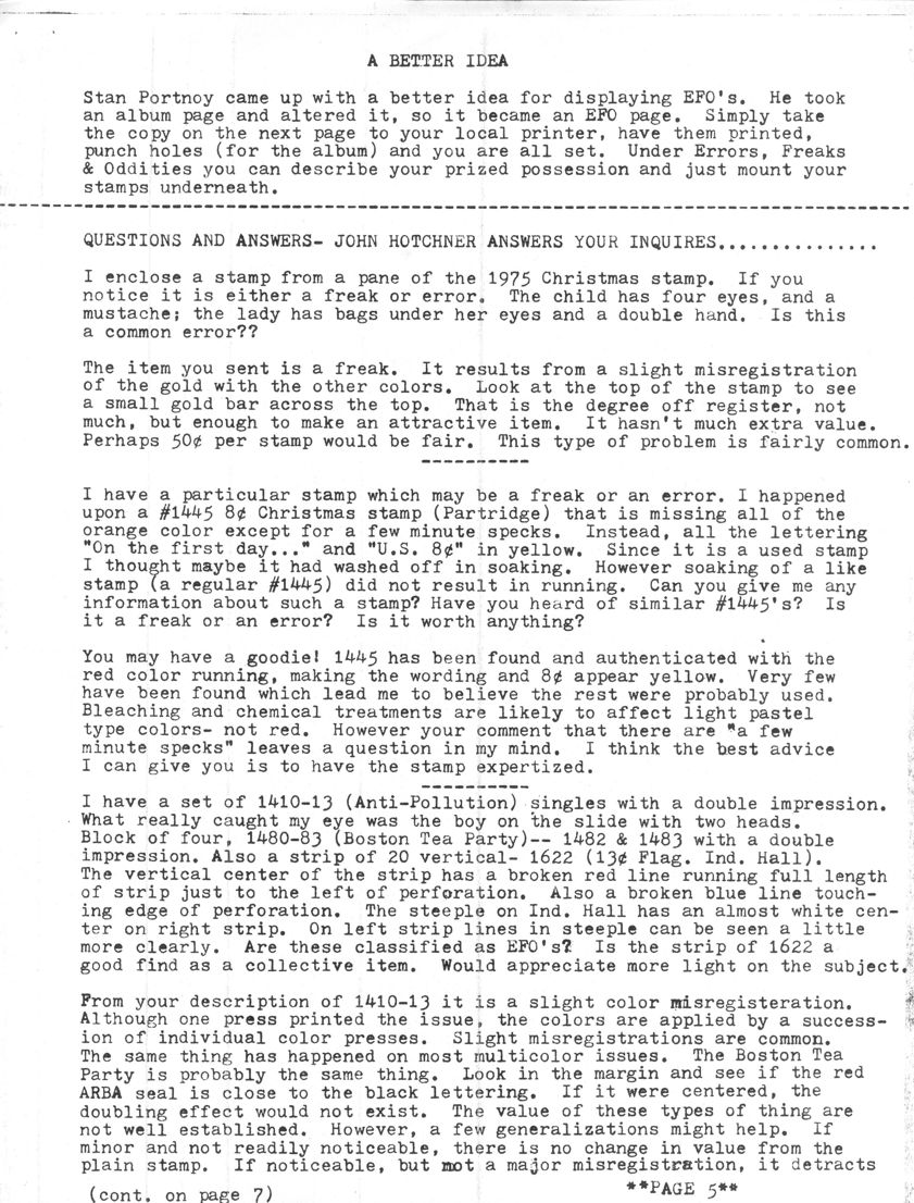 stamp errors, stamp errors, EFO, Portnoy, A Better Idea, Hotchner, Questions And Answers, Scott 1445, Scott 1410, Scott 1480, Scott 1622