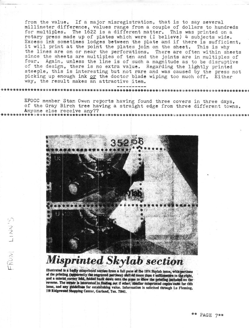 stamp errors, stamp errors, EFO, Linn's, misprint, Skylab, Fleming
