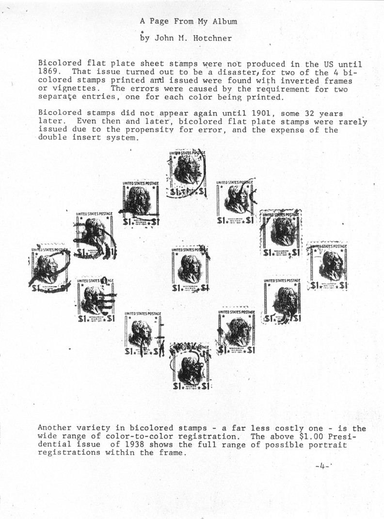stamp errors, stamp errors, EFO, Hotchner, A Page From My Album, bicolored, 1869, 1901, color-to-color registration