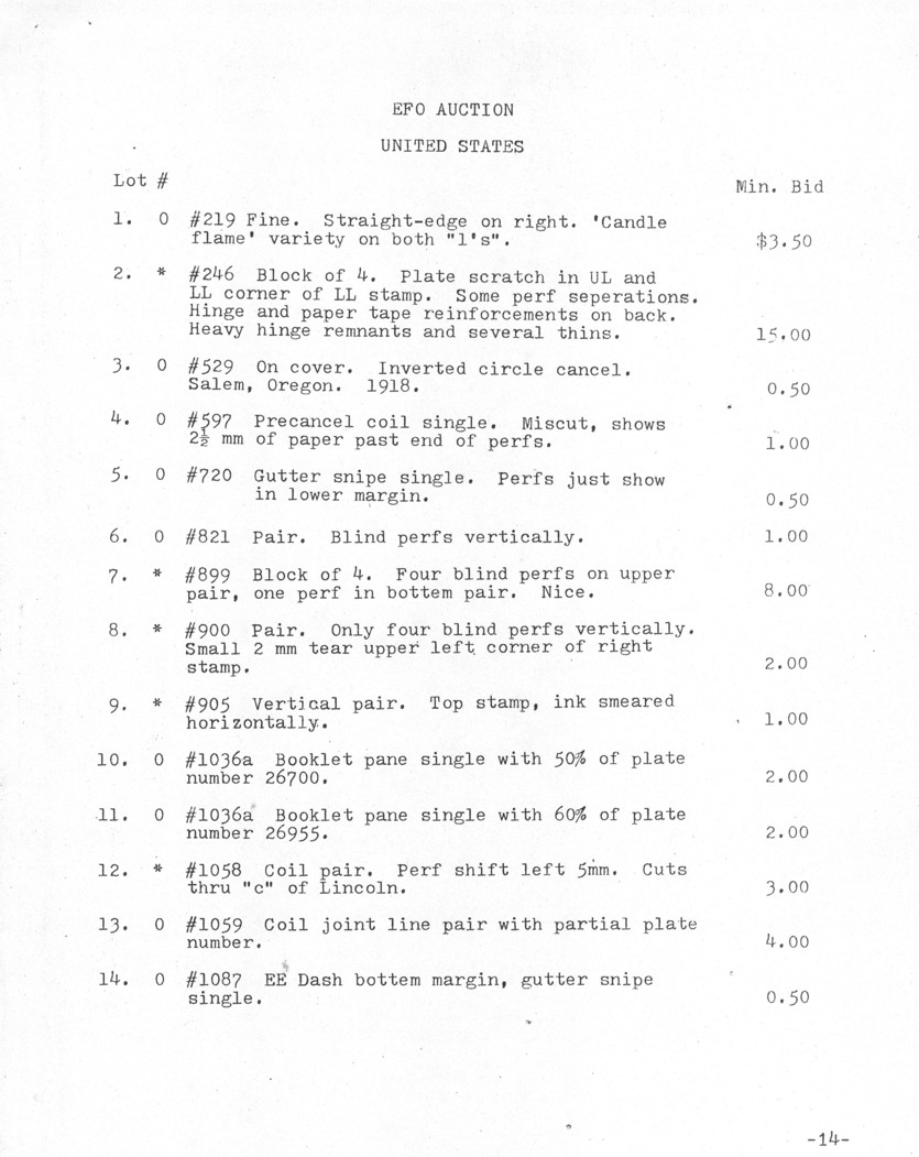 stamp errors, stamp errors, EFO, Scott 219, Scott 246, Scott 529, Scott 597, Scott 720, Scott 821, Scott 899, Scott 900, Scott 905, Scott 1036a, Scott 1058, Scott 1059, Scott 1087