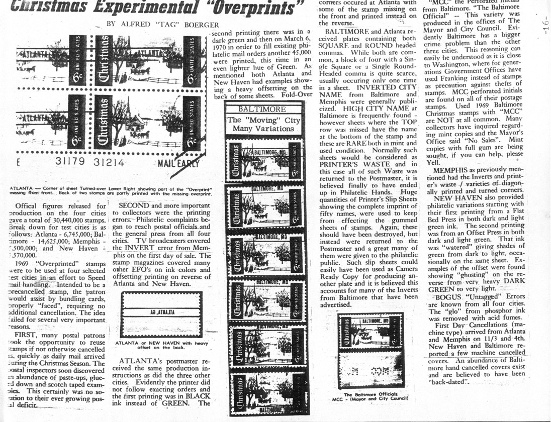 stamp errors, stamp errors, EFO, Christmas Exprimental Overprints, Boerger, Linn's, Atlanta, Baltimore, inverted