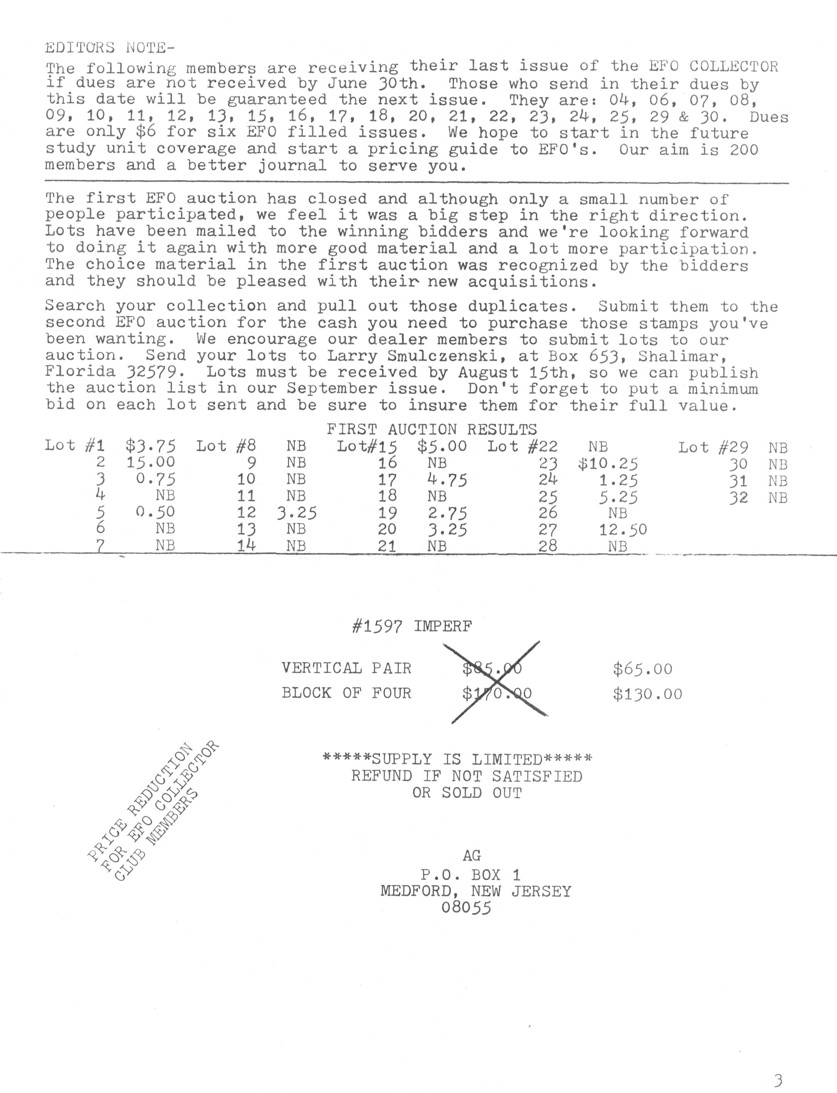 stamp errors, stamp errors, EFO, Editor's Note, Smulczenski, AG, Silver