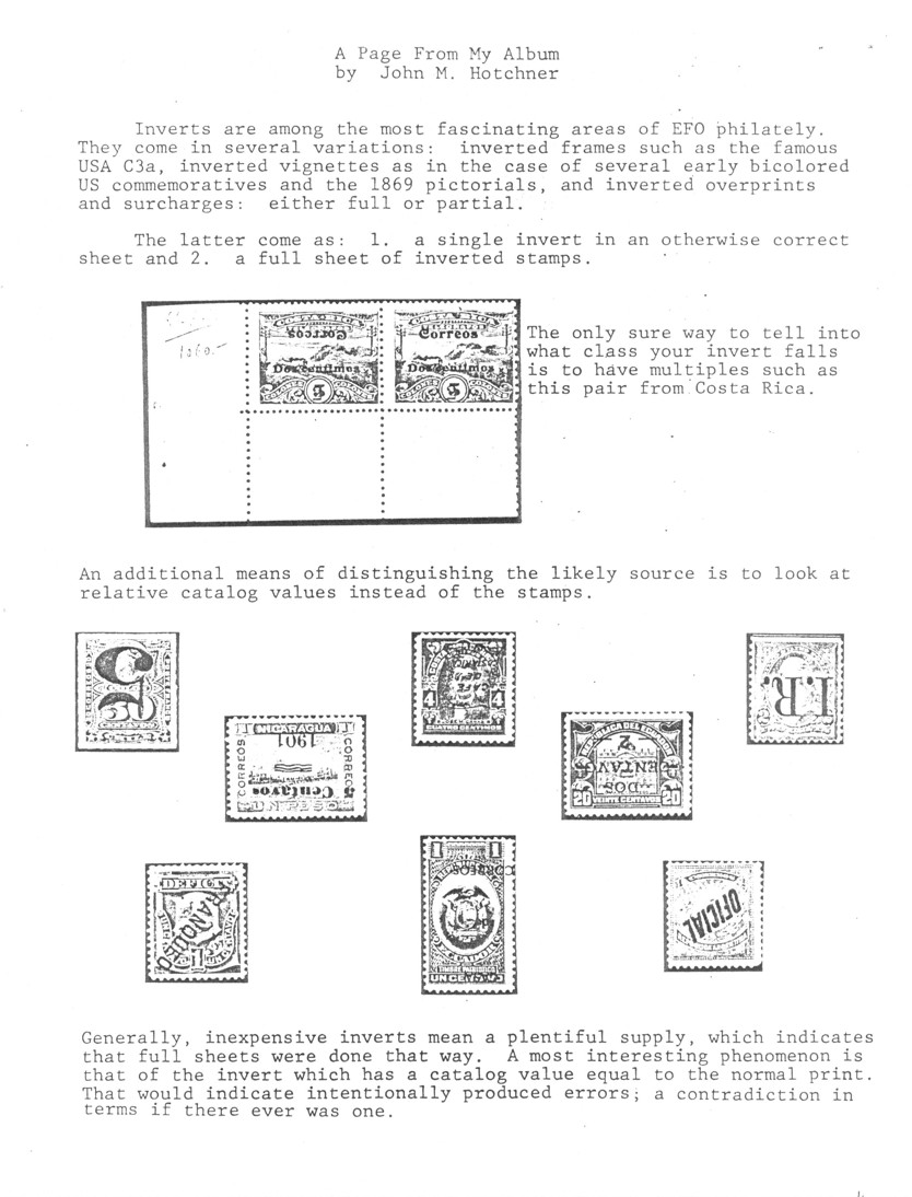 stamp errors, stamp errors, EFO, Hotchner, A Page From My Album, invert, inverts, Costa Rica, Nicaragua, Equador, Argentina, United States, Chile