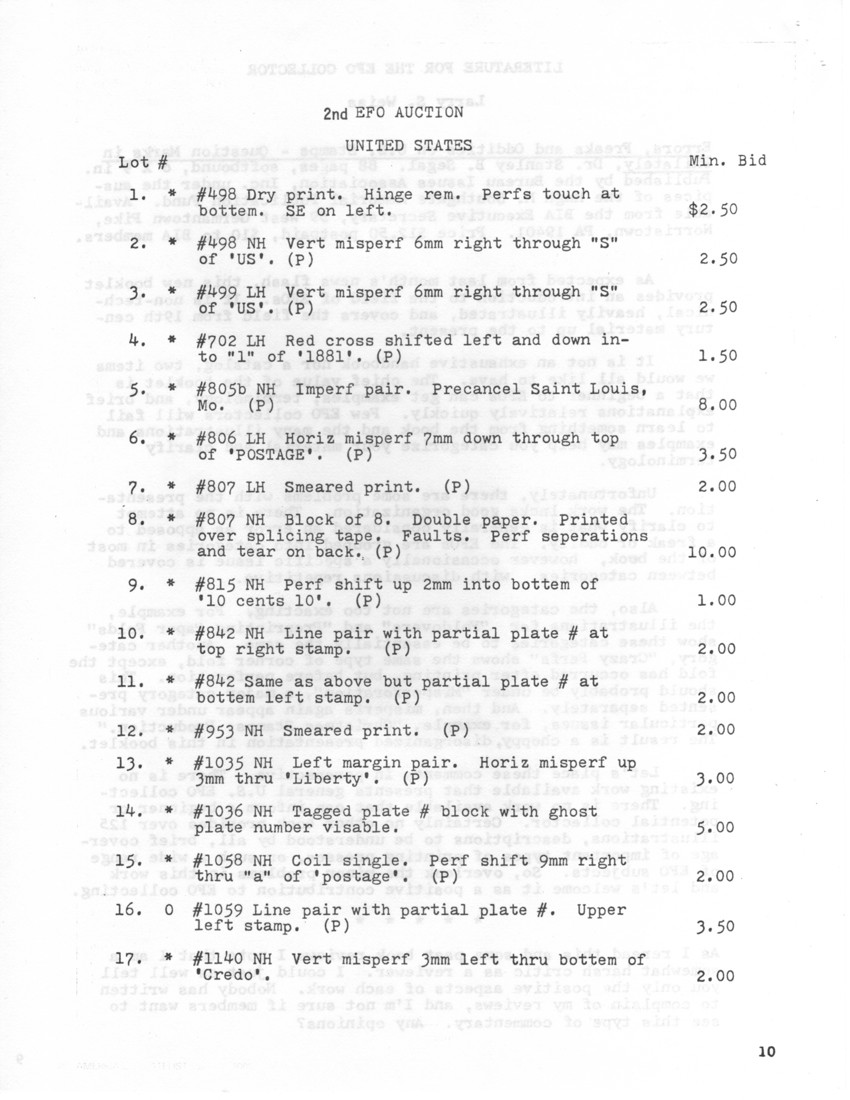 stamp errors, stamp errors, EFO, Auction, Scott 498, Scott 499, Scott 702, Scott 805, Scott 806, Scott 807, Scott 815, Scott 842, Scott 953, Scott 1035, Scott 1036, Scott 1058, Scott 1059, Scott 1140