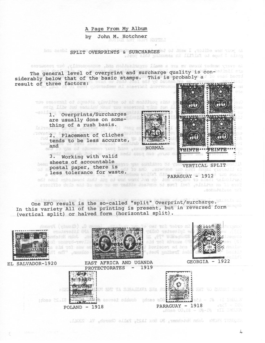 stamp errors, stamp errors, EFO, A Page From My Album, Hotchner, Split Overprints and Surcharges, Paraguay, El Salvador, East Africa and Unganda Protectorated, Georgia, Poland, 1919, 1920, 1922, 1918, 1912