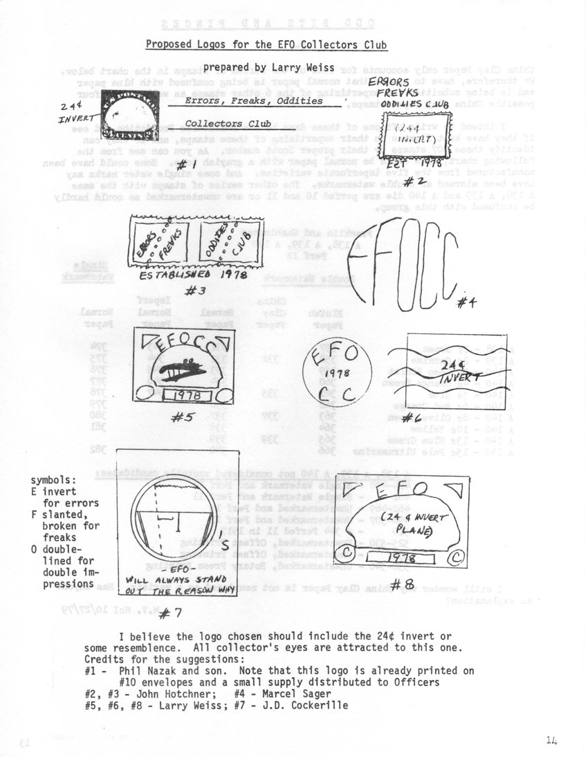 stamp errors, stamp errors, EFO, Weiss, Proposed Logos for the EFO Collectors Club, Nazak, Hotchner, Sager, Cockerille