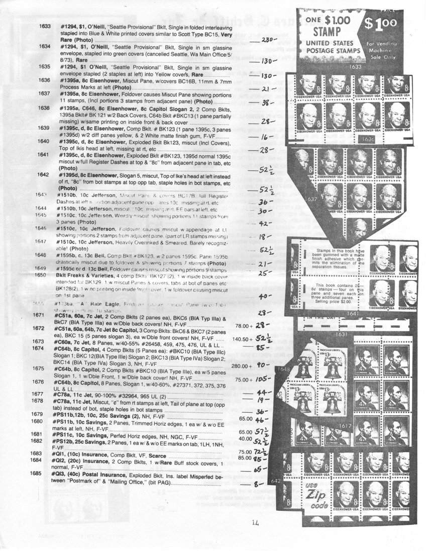 stamp errors, stamp errors, EFO, Scott 1294, Scott 1395, Scott 1510, Scott 1595, booklet freaks, Scott C51, Scott C60, Scott C64, Scott C78, Scott PS11, Scott PS12, Scott QI1, Scott QI2, Scott QI3