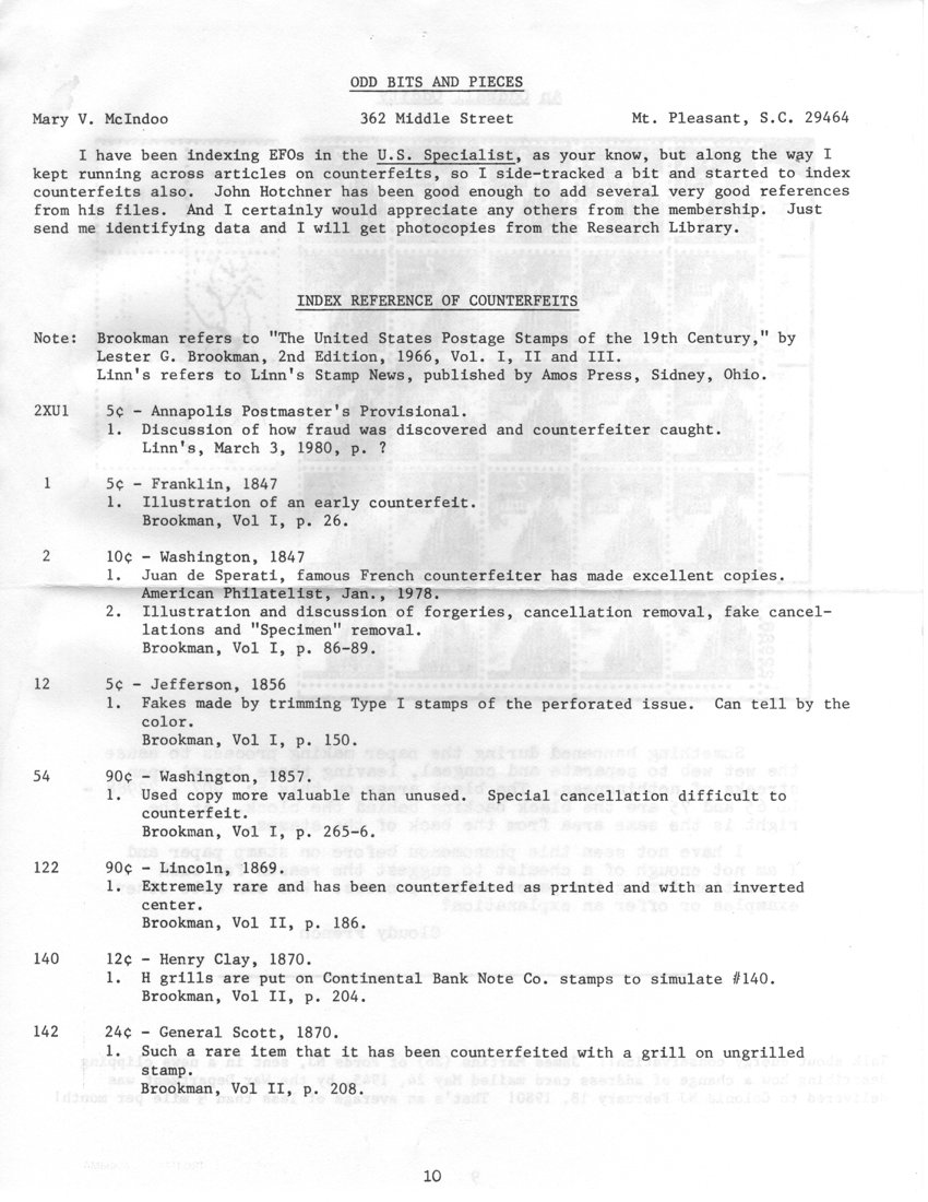 stamp errors, stamp errors, EFO, McIndoo, U.S. Specialist, Index Reference to Counterfeits, counterfeits, Brookman, Linns, The Unites States Stamps of the 19th Century, Scott 2XU1, Annapolis Postmasters Provisional, Scott 1, Franklin, 1847, Scott 2, Washington, Sperati, American Philatelist, Specimen removal, cancellation removal, fake cancellations, Scott 12, Jefferson, 1856, Scott 54, 1857, Scott 122, Lincoln, 1869, Scott 140, Clay, H grill, Continental Bank Note Co., Scott 142, 1870, Scott