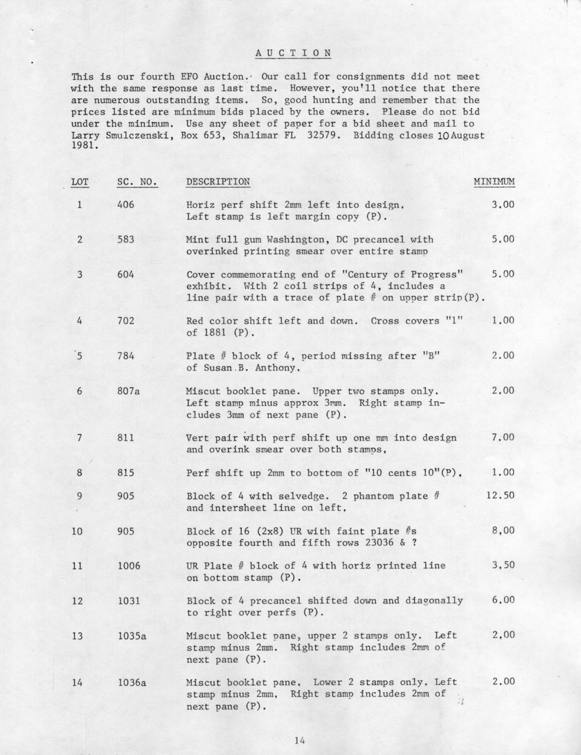 stamp errors, stamp errors, EFO, Auction, Smulczenki, Scott 406, Scott 583, Scott 604, Scott 702, Scott 807, Scott 811, Scott 815, Scott 905, Scott 1006, Scott 1031, Scott 1035, Scott 1036