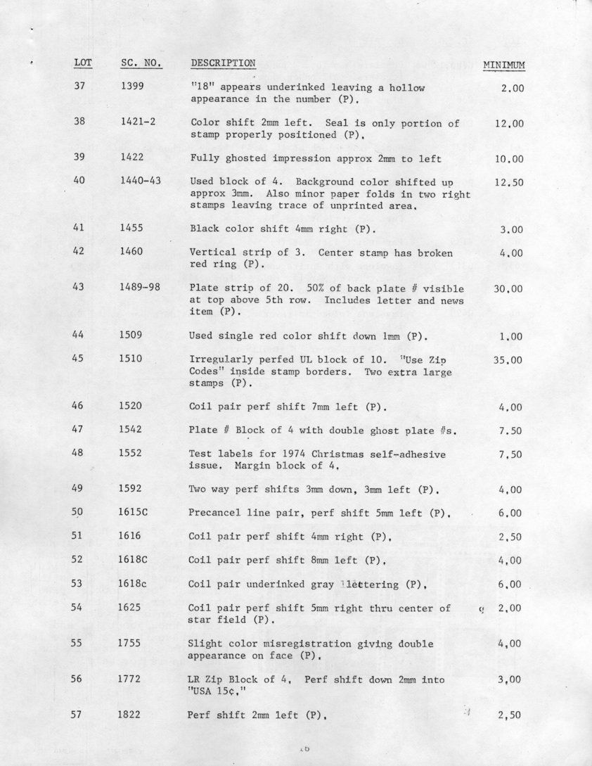 stamp errors, stamp errors, EFO, Scott 1399, Scott 1421, Scott 1422, Scott 1440, Scott 1443, Scott 1455, Scott 1460, Scott 1489, Scott 1498, Scott 1509, Scott 1510, Scott 1520, Scott 1542, Scott 1552, Scott 1592, Scott 1615, Scott 1616, Scott 1618, Scott 1625, Scott 1755, Scott 1772, Scott 1822