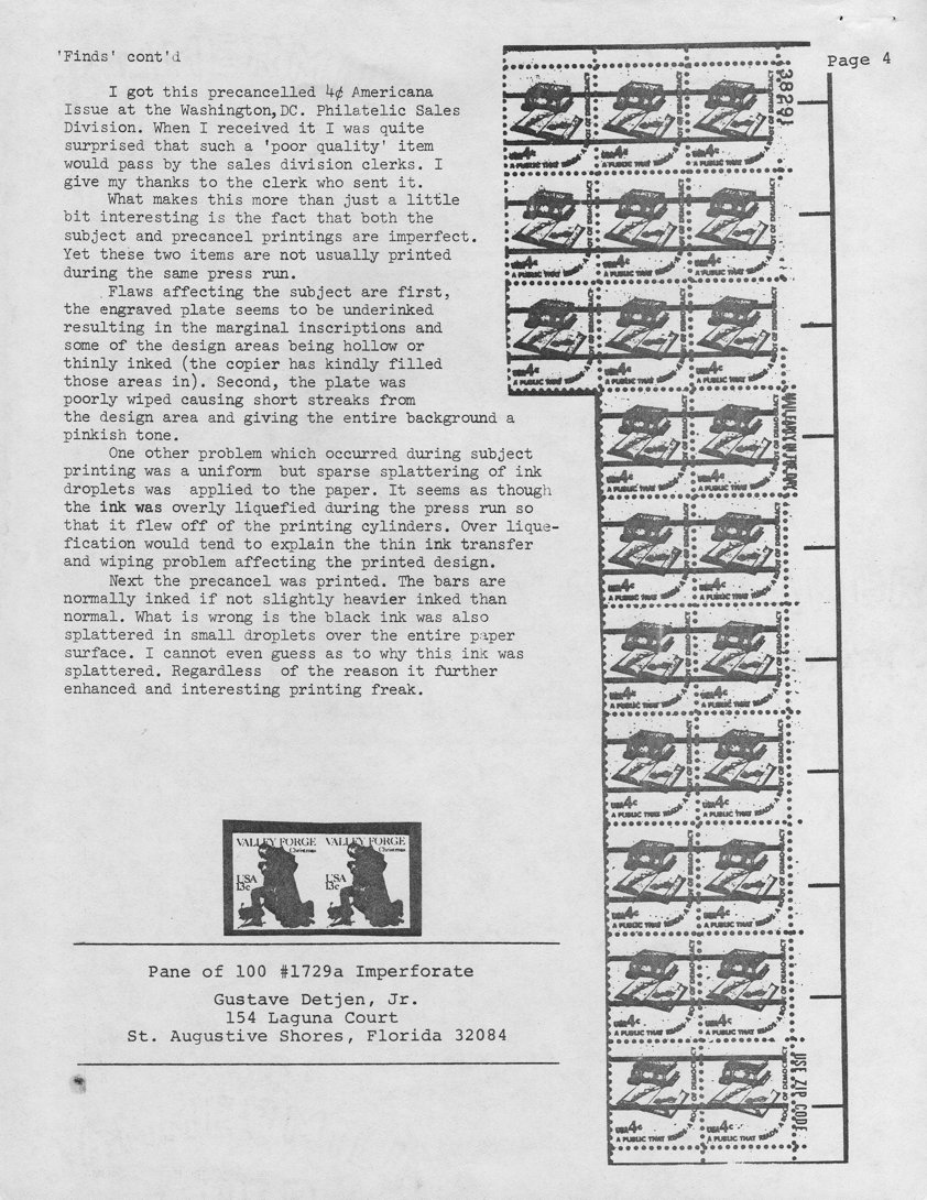 stamp errors, stamp errors, EFO, Americana issue, underinked, pinkish, poorly wiped, overliquification, precancel, splatter, Detjen, Scott 1729