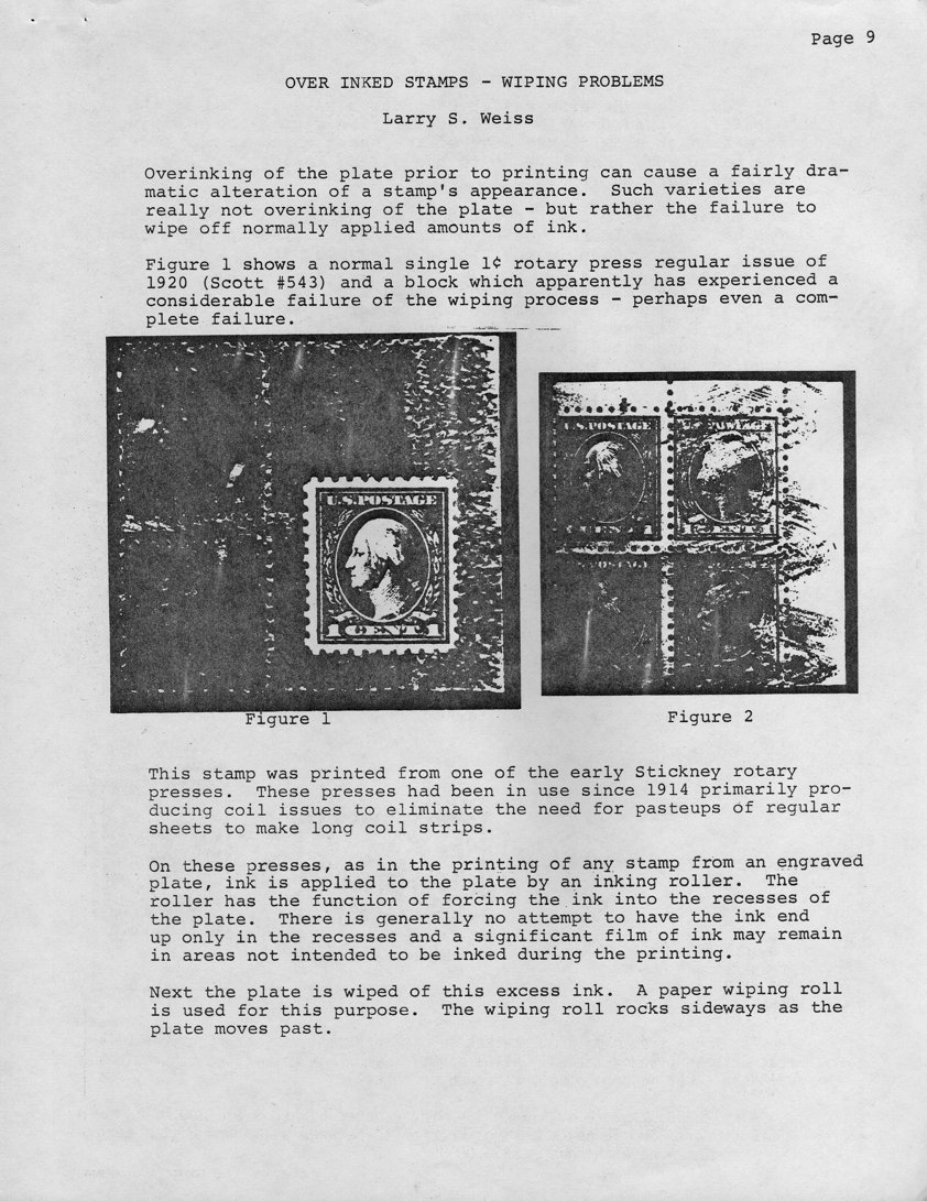 stamp errors, stamp errors, EFO, Weiss, Over Inked Stamps - Wiping Problems, Scott 543, rotary press, Stickney rotary press