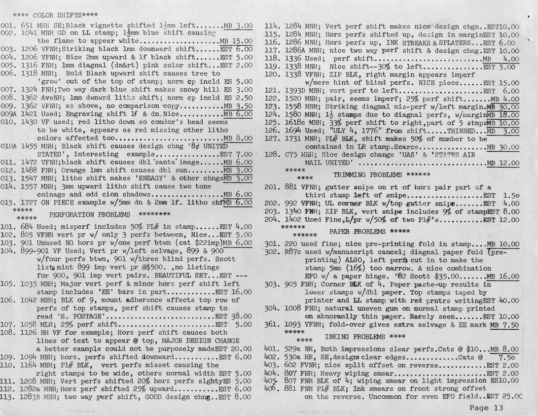 stamp errors, stamp errors, EFO, color shifts, Scott 651, Scott 1041, Scott 1206, Scott 1316, Scott 1318, Scott 1324, Scott 1362, Scott 1421, Scott 1430, Scott 1455, Scott 1472, Scott 1488, Scott 1547, Scott 1557, Scott 1727, perforation problems, Scott 684, Scott 805, Scott 901, Scott 899, Scott 1035, Scott 1042, Scott 1058, Scott 1126, Scott 1094, Scott 1164, Scott 1208, Scott 1282, Scott 1283, Scott 1284, Scott 1286, Scott 1336, Scott 1338, Scott 1393, Scott 1520, Scott 1558, Scott 1580, Scott 1618, Scott 1694, Scott 1731, Scott C75, trimming problems, Scott 881, Scott 992, Scott 1340, Scott 1402, paper problems, Scott 220, Scott R87, Scott 905, Scott 1008, Scott 1093, inking problems, Scott 529, Scott 530, Scott 602, Scott 807, Scott 881