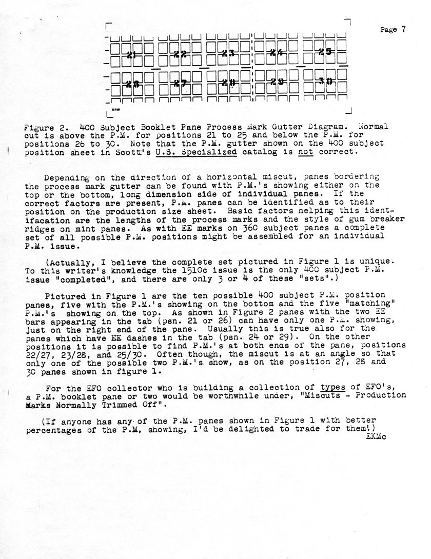 stamp errors, stamp errors, EFO, Scott, U.S. Specialized, Scott 1510, P.M., Process Marks, EE dashes, Miscuts - Production Marks Normally Trimmed Off