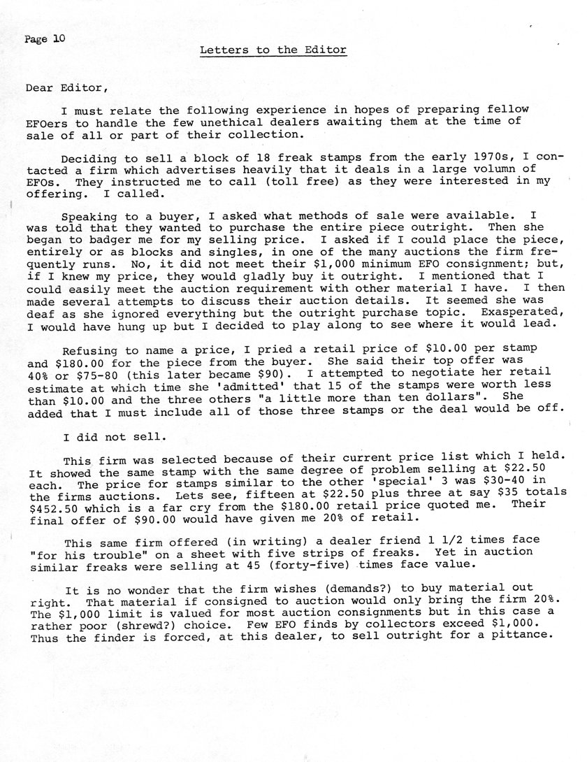 stamp errors, stamp errors, EFO, Letters to the Editor