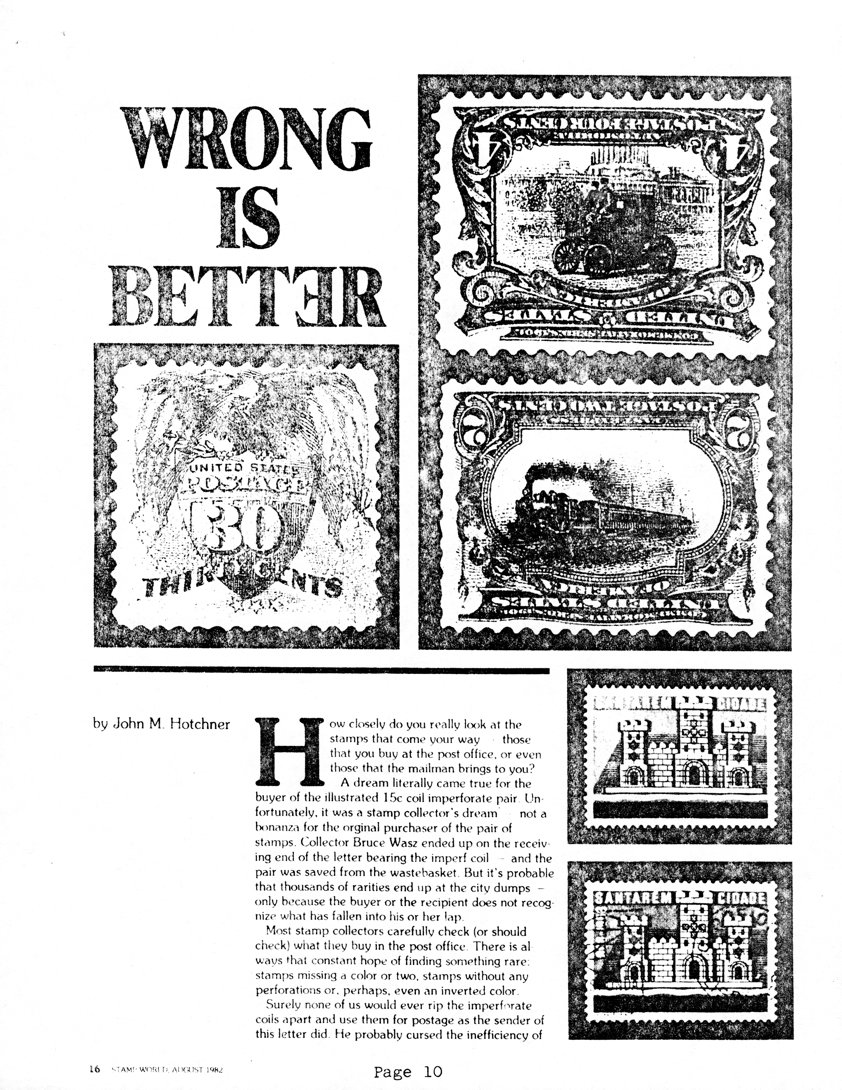 stamp errors, stamp errors, EFO, Hotchner, Wrong Is Better, 1982, Stamp World, Wasz, imperforate