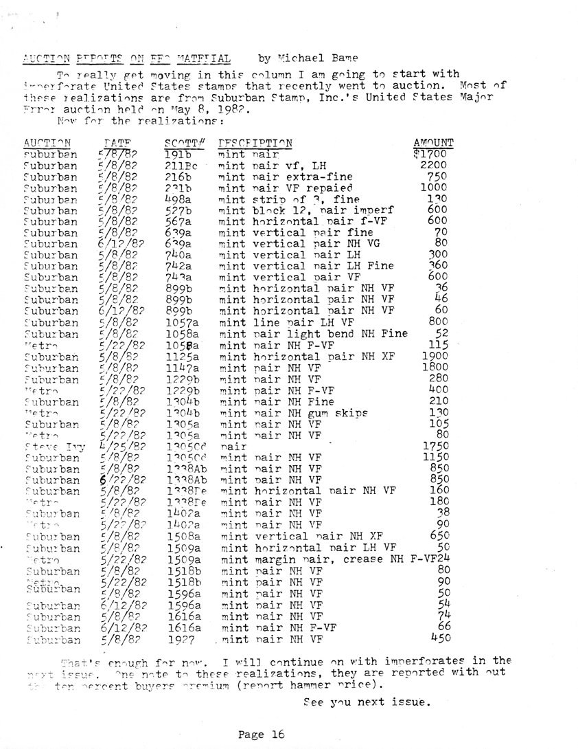 stamp errors, stamp errors, EFO, Bame, Auction Reports on EFO Material, Suburban, Metro, Scott 191, Scott 211, Scott 216, Scott 291, Scott 498, Scott 527, Scott 567, Scott 639, Scott 740, Scott 742, Scott 743, Scott 899, Scott 1057, Scott 1058, Scott 1125, Scott 1147, Scott 1229, Scott 1304, Scott 1305, Scott 1338, Scott 1402, Scott 1508, Scott 1509, Scott 1518, Scott 1596, Scott 1616, Scott 1927