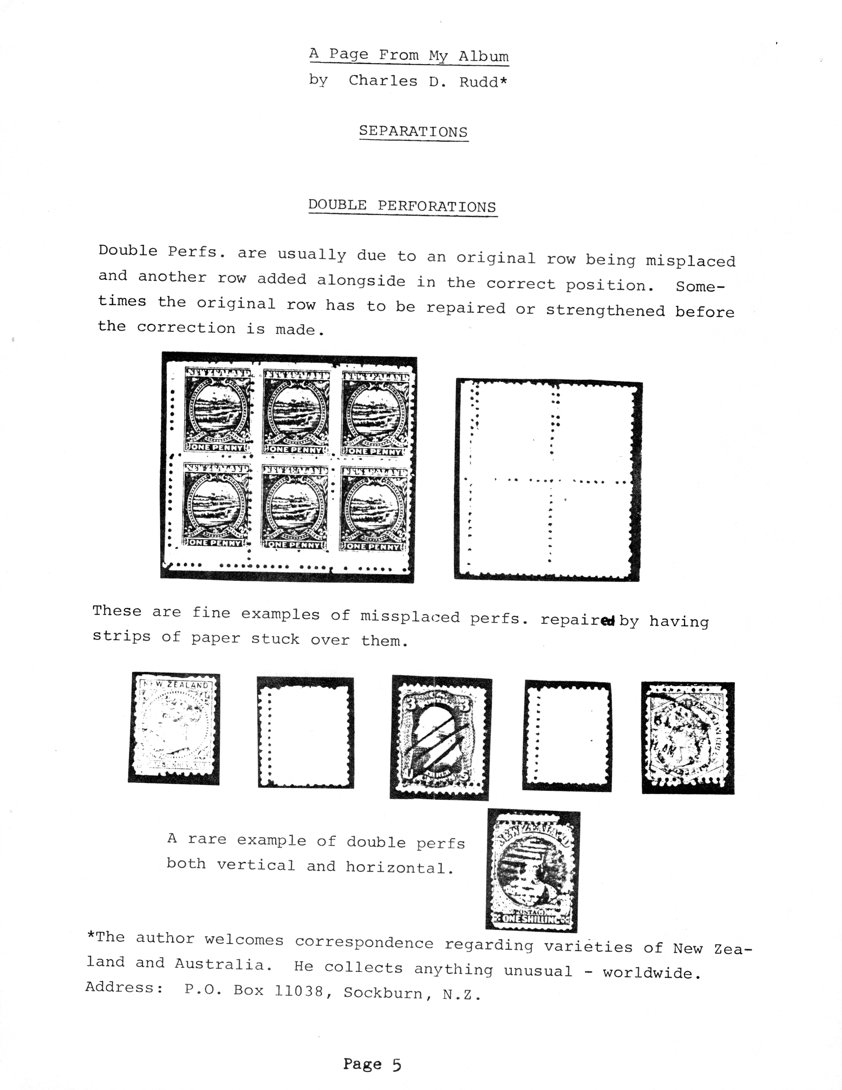 stamp errors, stamp errors, EFO, Rudd, A Page From My Album, Separations, Double Perforations