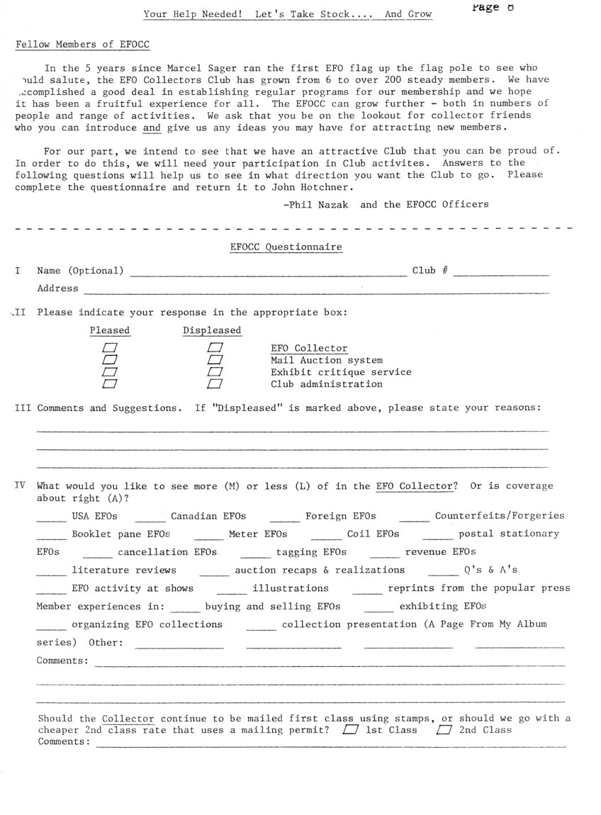 stamp errors, stamp errors, EFO, Nazak, Your Help Needed! Let's Take Stock ... And Grow, EFOCC Questionnaire