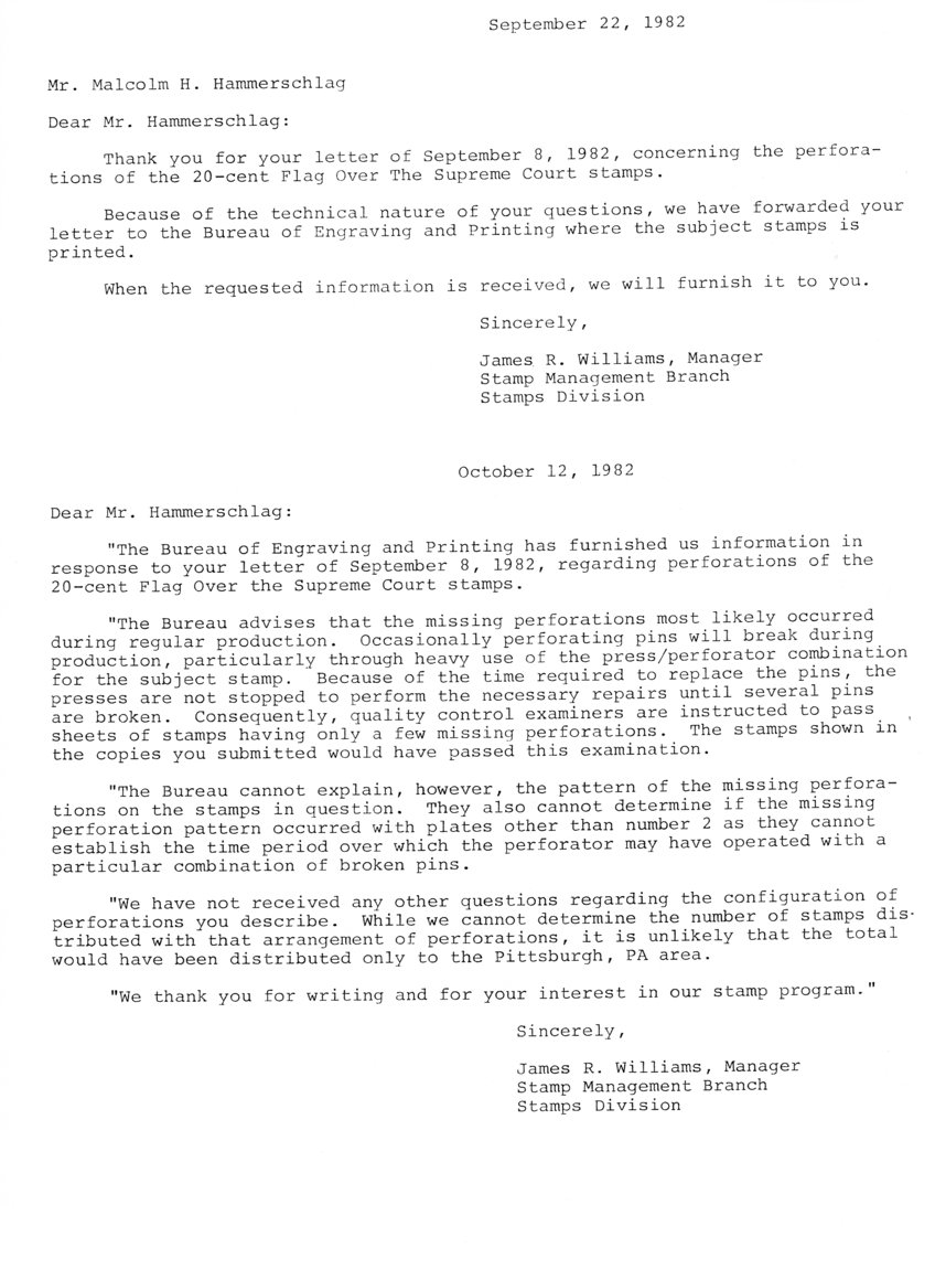 stamp errors, stamp errors, EFO, Williams, Flag Over Supreme Court, 1982