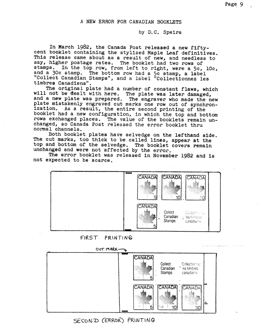 stamp errors, stamp errors, EFO, Speirs, A New Error for Canadian Booklets, 1982, Collect Canadian Stamps, Collectionnez les timbres canadiens