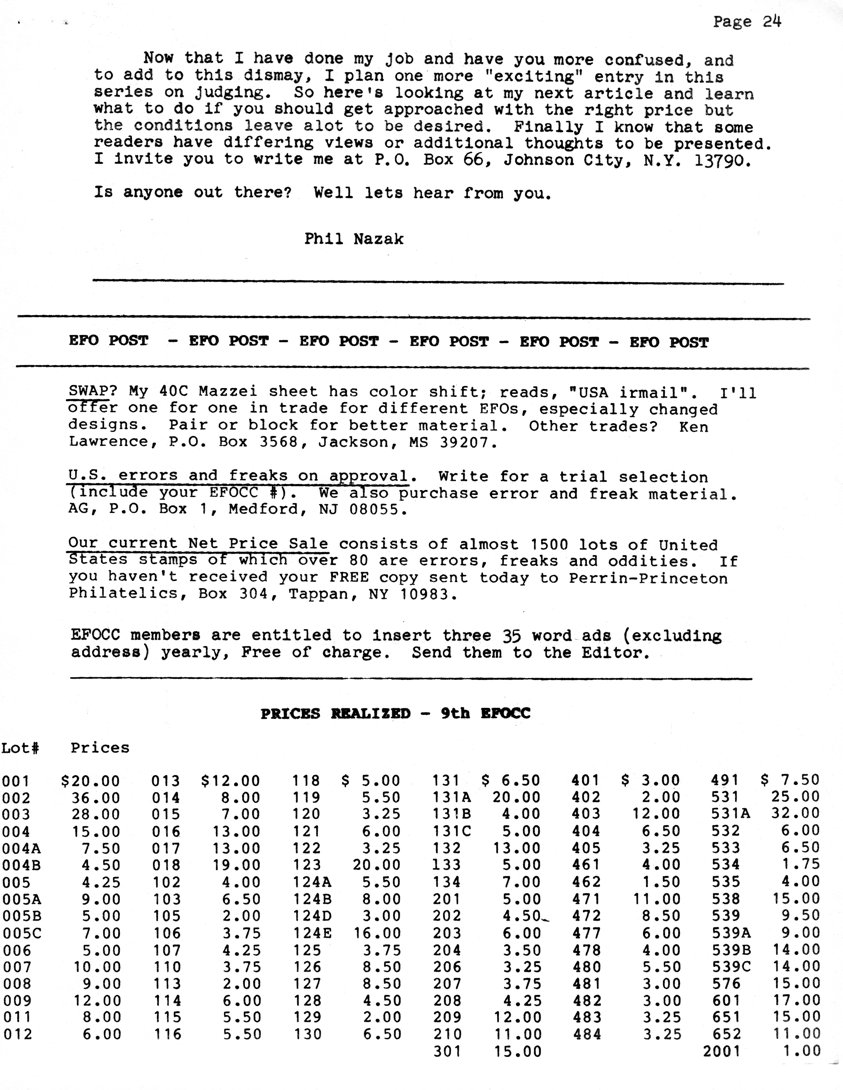 stamp errors, stamp errors, EFO, Nazak, Mazzei, Lawrence, AG, Perrin-Princeton Philatelics, Prices realized