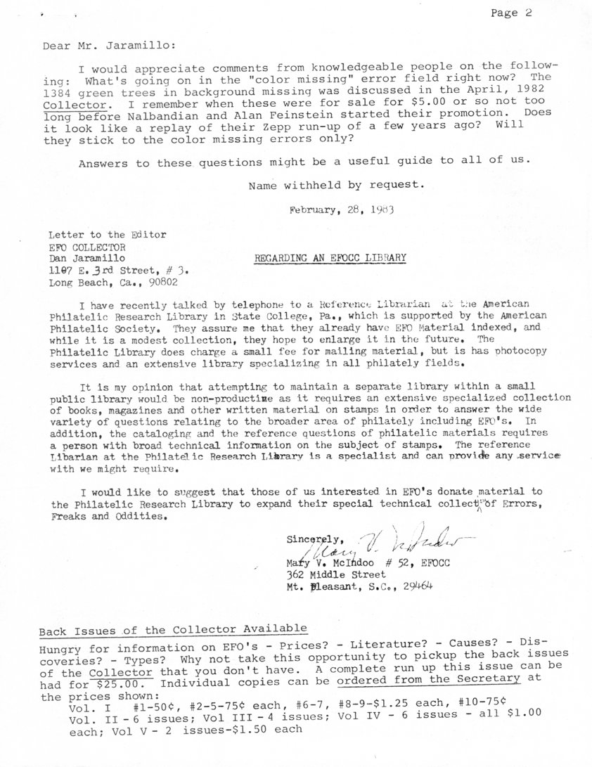 stamp errors, stamp errors, EFO, Jaramillo, Pagter, color missing error, McIndoo, EFOCC Library, American Philatelic Research Library, APRL, State College, PA, 