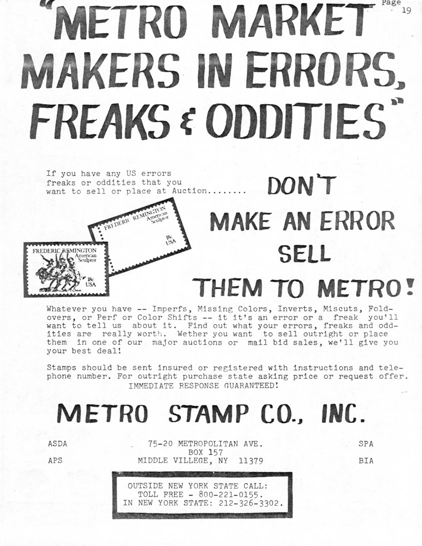 stamp errors, stamp errors, EFO, Metro Stamp Co., Inc., Middle Village, NY