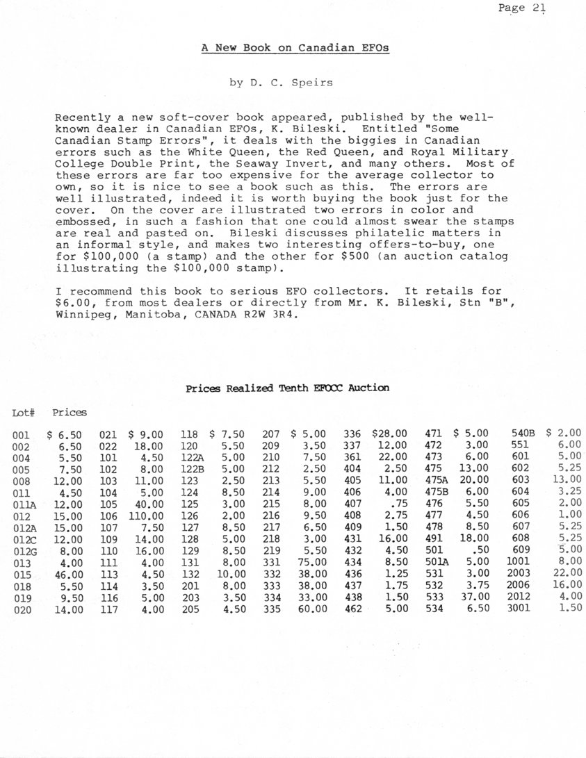 stamp errors, stamp errors, EFO, A New Book on Canadian EFOs, Speirs, Bileski, some Canadian Stamp Errors