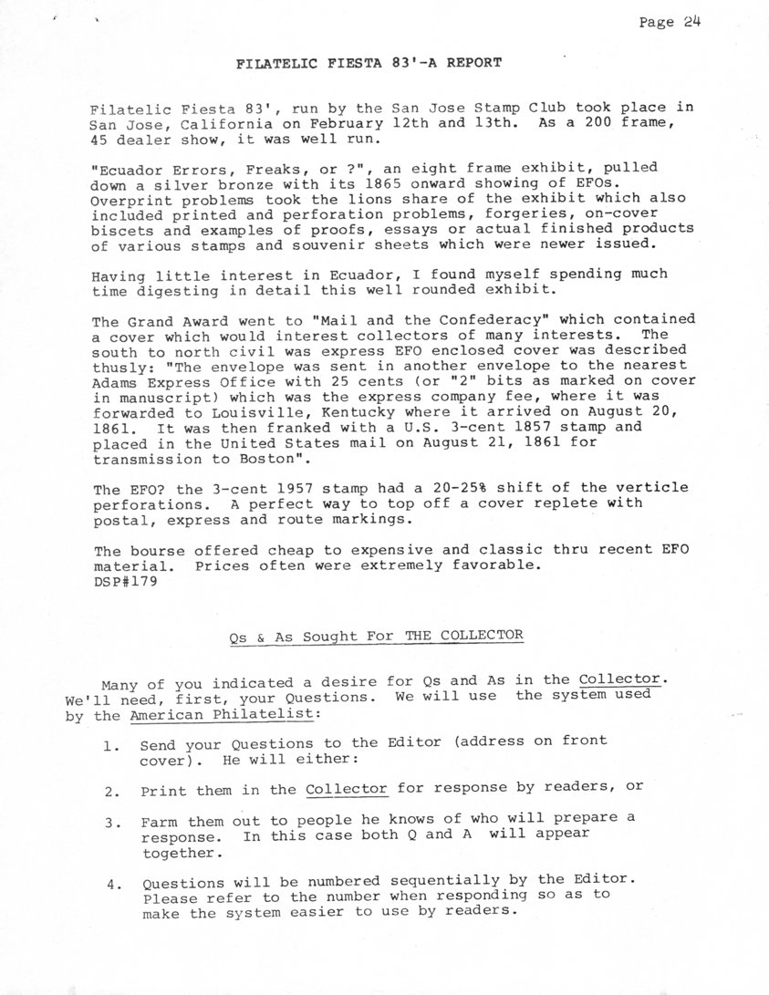 stamp errors, stamp errors, EFO, Pagter, Filatelic Fiesta '83 - A Report, Ecuador Errors, Freaks or ?, Mail and the Confederacy, Adams Express Office, Louisville, KY, 1861, 1857