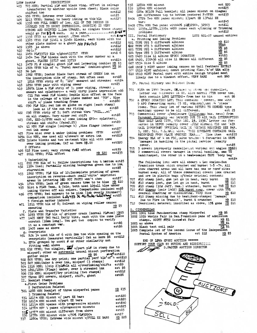 stamp errors, stamp errors, EFO, Scott 703, Scott 956, Scott 1213, Scott 1338, Scott 1385, Scott 1454, Scott RJA34, Scott 632, Scott 805, Scott 807, Scott 1316, Scott 1891, Scott C39, Scott 1213, Scott 1278, Scott 1280, Scott 1284, Scott C25, Scott C72, Scott C78, Scott 1035, Scott 1278, Scott 1395, Scott U93, Scott U420, Scott U534, Scott UXC, Scott UY19, Scott R164, Scott 1402, 1901, 1939