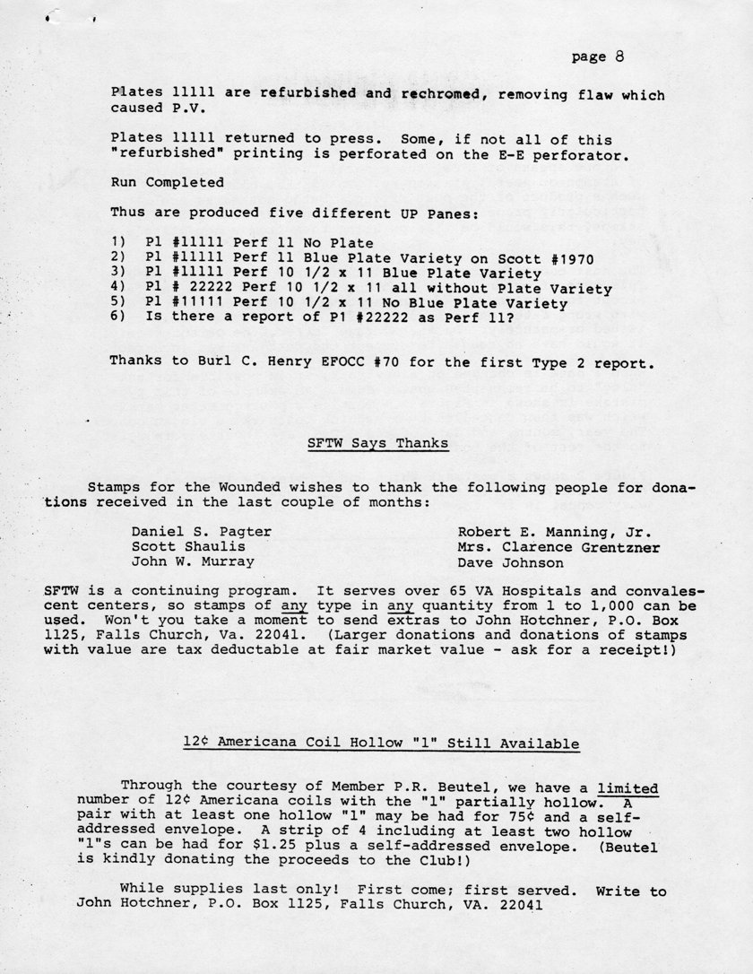 stamp errors, stamp errors, EFO, Henry, SFTW, Pagter, Shaulis, Murray, Manning, Grentzner, Johnson, Beutel, Americana Coils Hollow 1