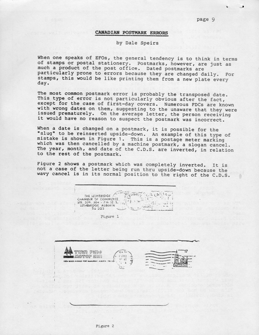 stamp errors, stamp errors, EFO, Speirs, Canadian Postmark Errors, slug reinserted upside down, postmark inverted