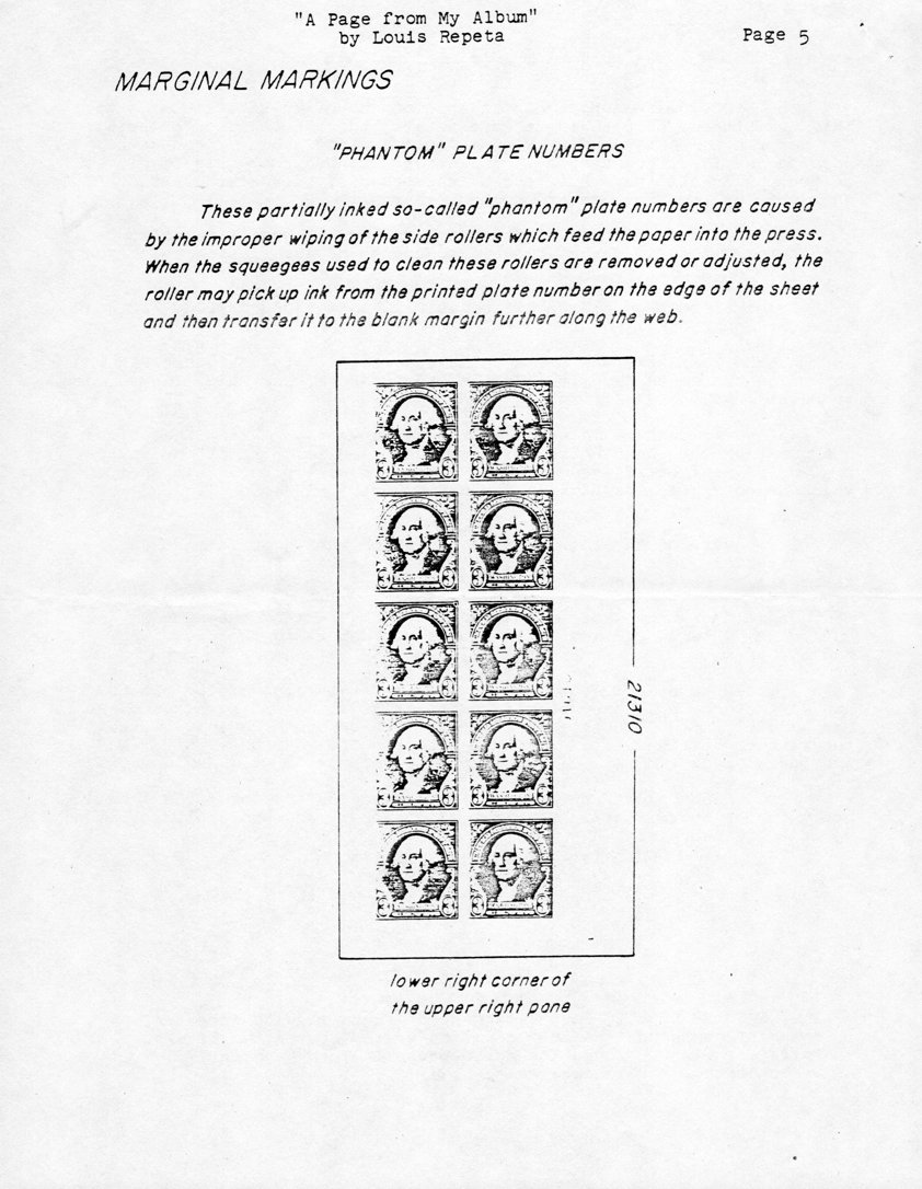 stamp errors, stamp errors, EFO, A Page From My Album - Phantom Plate Numbers, Repeta, wiping of side rollers, squeegees