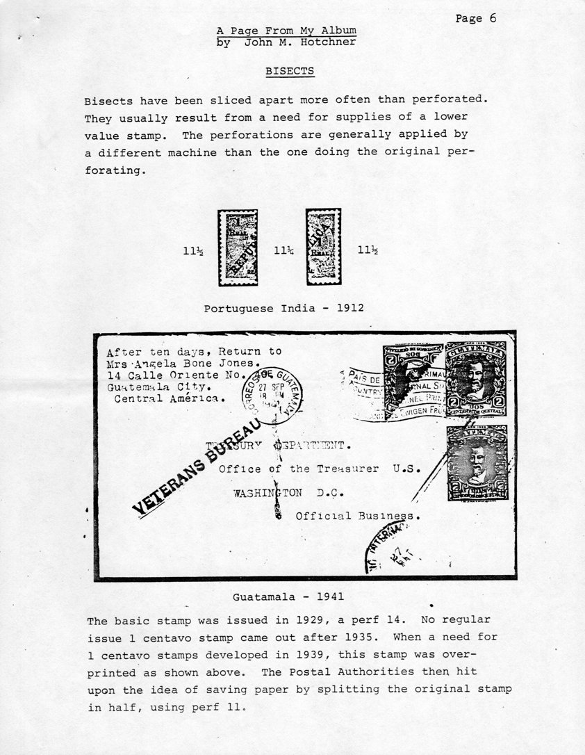stamp errors, stamp errors, EFO, A Page From My Album - Bisects, Hotchner, Portuguese India, 1912, Guatemala, 1941, Jones, Guatemala City